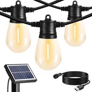 SUNTHIN 24ft Solar String Lights, USB Rechargeable Solar Outdoor Lights with Waterproof & Shatterproof LED Bulbs for Patio, Porch, Garden, Deck, Bistro, Cafe, Camping (Black)