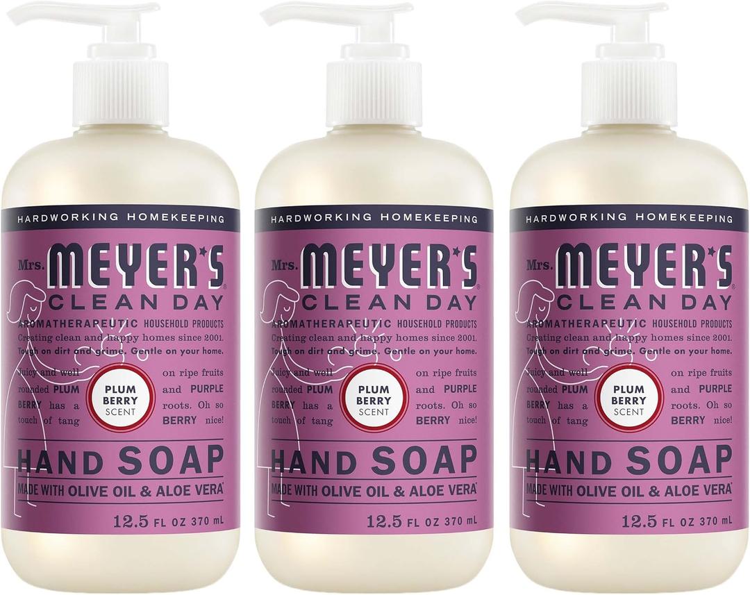 MRS. MEYER'S CLEAN DAY Liquid Hand Soap, Cruelty Free, Plum Berry Scent, 12.5 oz- Pack of 3