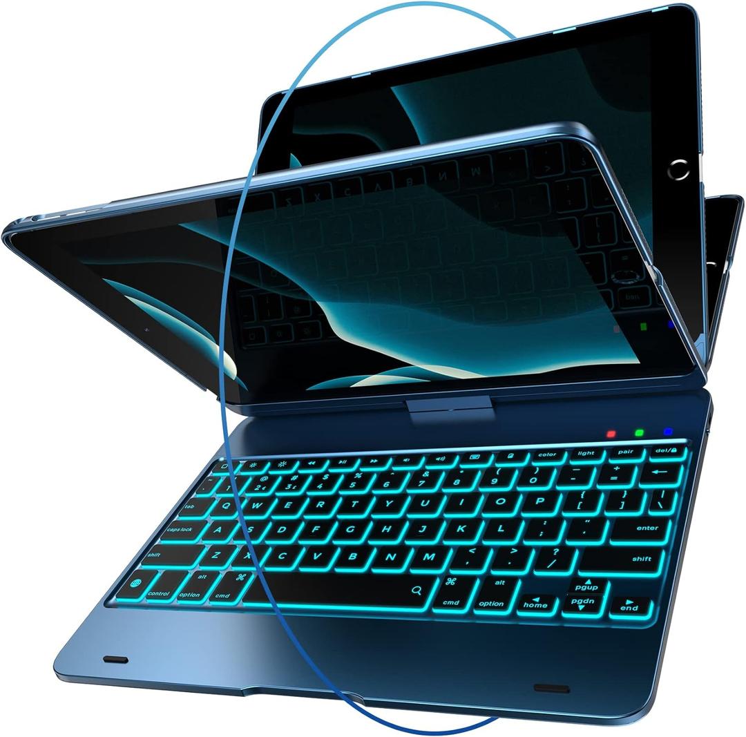 iPad Keyboard Case for iPad 2018 (6th Gen) - iPad 2017 (5th Gen) - iPad Pro 9.7 - iPad Air 2 & 1 - Thin & Light - 360 Rotatable - Wireless/BT - Backlit 10 Color - iPad Case with Keyboard (Pacific) (Pacific Blue)