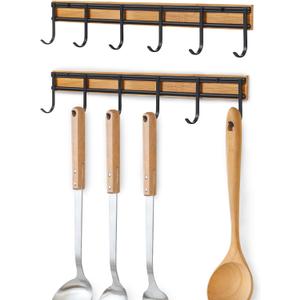 ANGOSUFI Kitchen Utensil Hanger, Wall Mount Kitchen Utensil Holder Organizer Rack with 6 Hooks, 2 Set Kitchen Wall Hooks for Hanging Utensils, Heavy Duty Wall Shower Hook