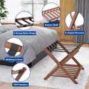 Smuxee Fully Assembled Walnut Luggage Rack, Upgraded Bamboo Foldable Suitcase Stand with 5 Nylon Straps, Luggage Holder with Shelf for Guest Room Bedroom Hotel