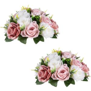 Flower Balls for Centerpieces - 2 Pcs Rose Balls Artificial Flowers, Dusty Rose Fake Flower Ball Kissing Ball, Pink Floral, Wedding Flowers Bouquets Arrangement for Party, Valentine's Day, Home Decor (Dusty Rose & White)