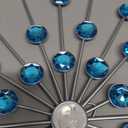 DXYAKY Set of 3 Modern Starburst Wall Decor, Metal Wall Sculpture with Crystal Accents, Blue 3D Wall Art for Living Room, Bedroom & Home, Elegant Hanging Wall Decoration (11.8 inch)