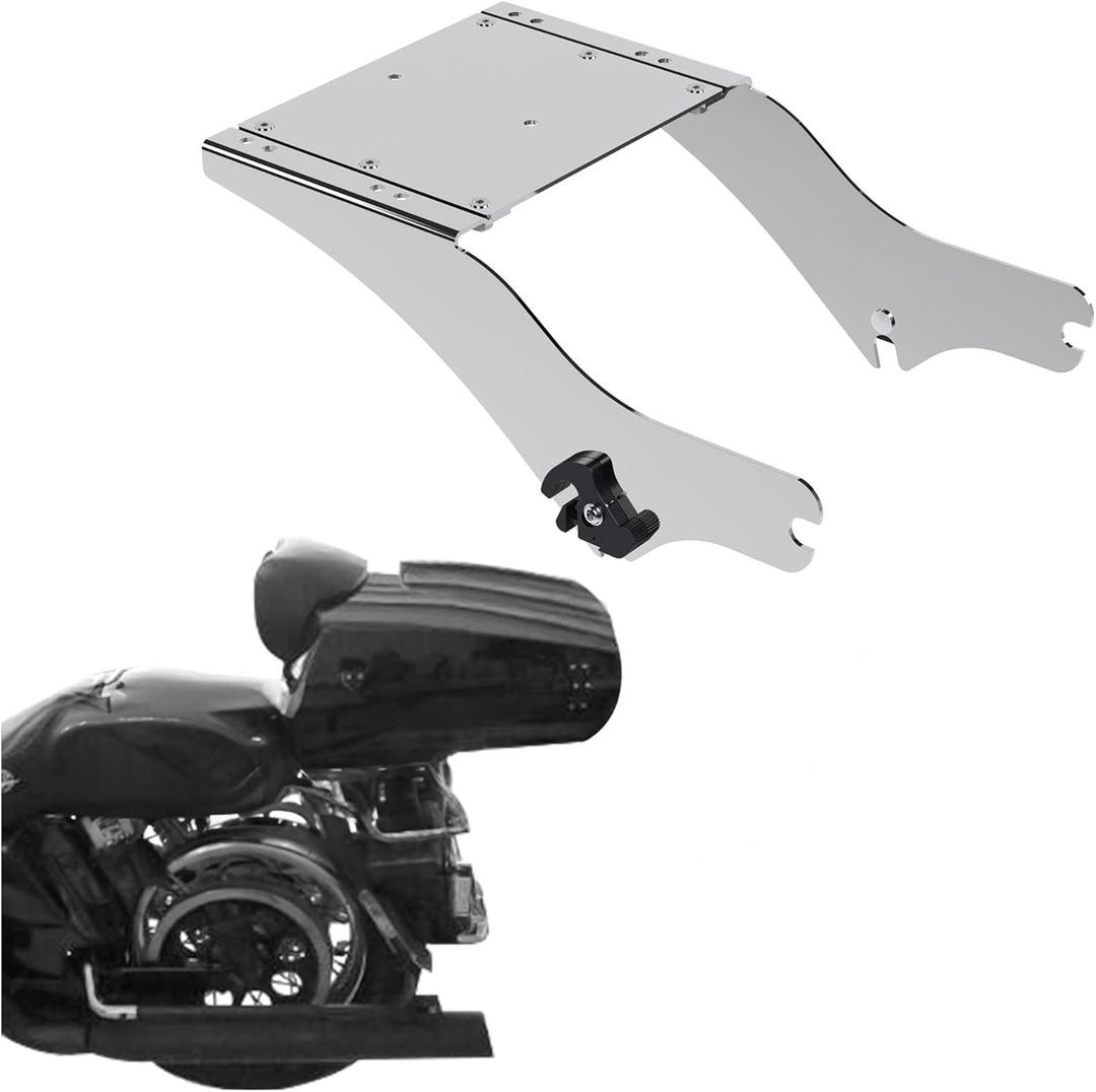 ECOTRIC Detachable Tour Pack Trunk Mount Rack Compatible with Harley Davidson Touring 1997-2008 Razor Chopped King Tour Pak Fit for Road Glide Street Glide Road King Electra Mounting Rack Kit (Chrome)