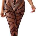 Women Sexy Crotchless Underwear Hollow Lingerie Bodysuit Babydoll Mesh Teddy Sleepwear Tights Bodystocking, One Size  (Black)