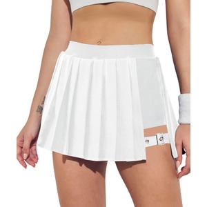 BZB Pleated Skirts for Women High Waisted Tennis Skirts Adjustable Buckle Athletic Skorts Skirts with Pocket (Small Short, White)