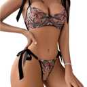SOLY HUX Lingerie for Women 2 Piece Embroidery Mesh Sheer Underwire Bra and Panty Lingerie Sets (Large, Black Butterfly)