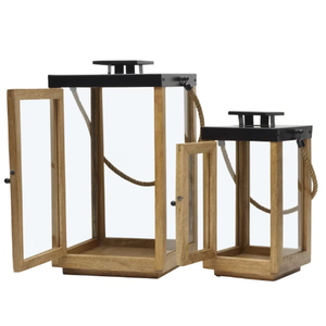 Mango Wood Lantern Set, 2-piece
