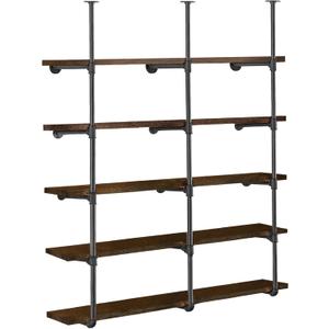 HITOMEN Industrial Iron Pipe Shelves, 3 Set 5-Tier 70.5" Tall 12" Depth, DIY Open Bookshelf Bookcase, Wall Mounted Vintage Retro Shelving, Rustic Farmhouse Pantry Kitchen Storage, Black Shelf Brackets