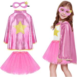 iROLEWIN Superhero-Capes for Kids Superhero-Costumes for Girls Toddler Princess Dress-Up Big-Sister-Gifts Christmas Party Toy (Pink Yellow), One Size