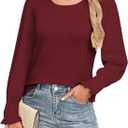Blouses for Women Casual Puff Long Sleeve Shirts Fall Crew Neck Knit Textured Tunic Tops with Smocked Cuffs (Small)