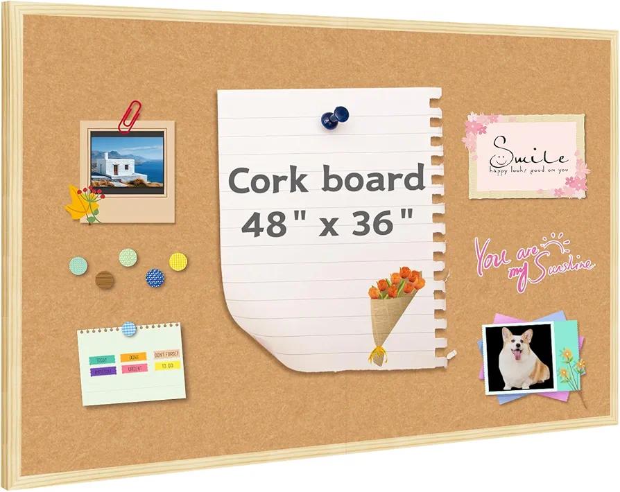 Felt Board 48x36 inch,Bulletin Board for Walls,Wood Framed for Office,Picture Display Pin Board Vision Board,Wall Mounted Frame Message Felt Board for Home School Office Decor