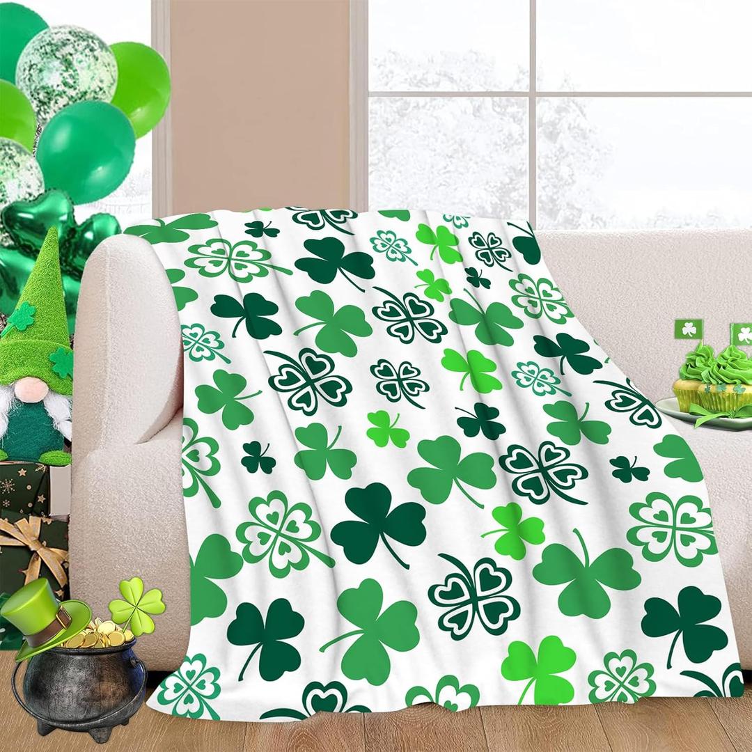 GOOESING St. Patrick's Day Throw Blanket Green Clover Shamrock Throw Blankets Lightweight Cozy Flannel Blanket for Bedroom Living Rooms Couch Sofa Bed Home Decor 40x50 Inch