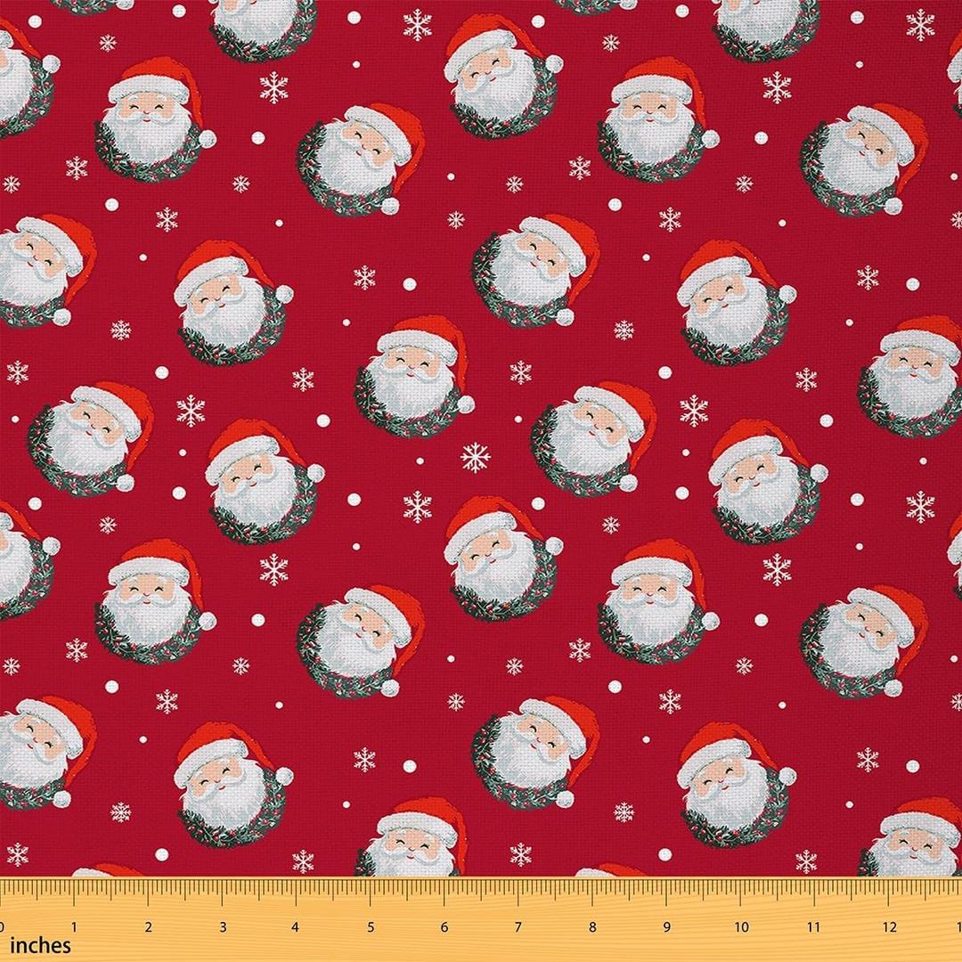jejeloiu Christmas Fabric by The Yard Cartoon Santa Claus Upholstery Fabric Snowflake Waterproof Indoor Outdoor Decor for DIY Sewing Craft Projects Xmas Decorations 1 Yard (Red)