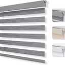 Joydeco No Drill Zebra Blinds for Windows, Cordless Dual-Layer Privacy Zebra Shades for Indoor Windows, Easy to Install, Light Filtering Sheer Blinds for Home (Grey,28 "W x 75 "H)