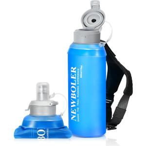 500ml Handheld Running Water Bottle Soft Flask, BPA-Free with Dust Cap, Adjustable Handstrap for Running & Walking (Blue)