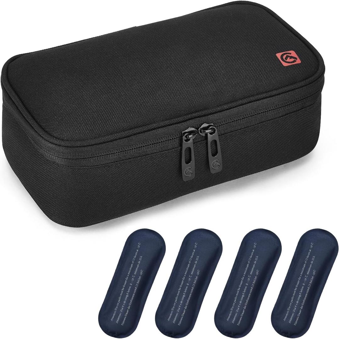 ALLCAMP Insulin Cooler Travel Case for Diabetic Organize Medication with 4 Ice Packs, Black (9X 4.72x 3.14 inches)
