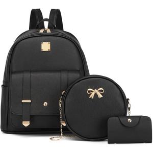 MACCINELO Cute Leather Mini Backpack Purse for Women Bowknot Small Backpack for Girls gift Rucksack Ladies Shoulder Bag 3pcs (04#black)