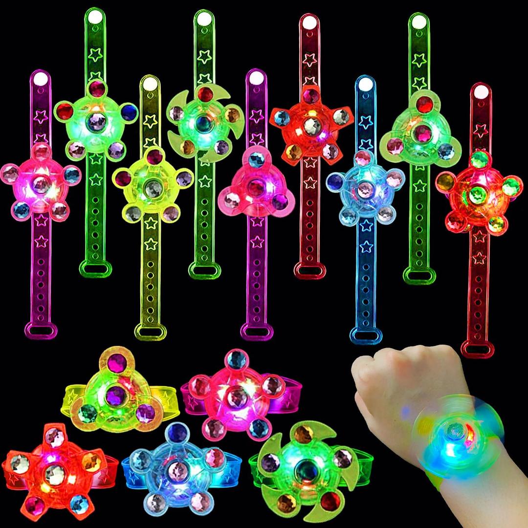 Maegawa 25 Pack LED Light Up Fidget Spinner Bracelets Party Favors for Kids 48 812, Glow in The Dark Party Supplies, Treasure Box Toys for Classroom, Carnival Prizes, Pinata Goodie Bags Stuffers