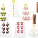12 Pcs Cupcake Stand Set - White Plastic Dessert Table Display Set, 4 x Cupcake Stands Cookie Tray Rack Serving Tower, 4x Acrylic Donut Stands, 4x Dessert Trays for Wedding Baby Shower Tea Party