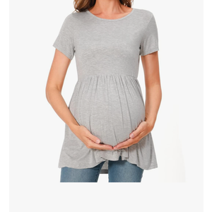 Bearsland Maternity Tops Short Sleeve Scoop Neck Breastfeeding Shirt Pregnancy Cloth