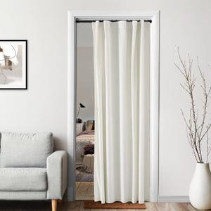 XTMYI Off White/Ivory Velvet Sliding Closet Door Curtain Without Door 48x80,Modern Elegant Light Blocking Solid Crushed Room Darkening Curtains for Bedroom 80 Inches Long 1 Panel Cream