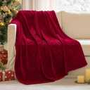 MIULEE Christmas Burgundy Red Fleece Throw Blanket for Couch 300GSM Super Soft Lightweight Plush Striped Decor, Warm Cozy Breathable Ribbed Blanket for Bed/Sofa, Twin Size 60"x80"