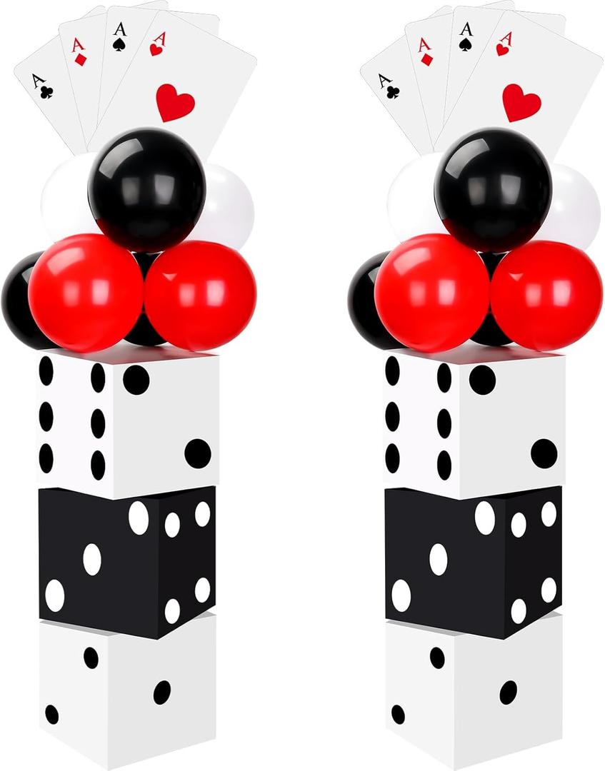 54 Pcs Casino Theme Party Decoration Including 6 Pcs 11inch Large Casino Dice Boxes 12 Pcs Poker Playing Cards Balloons for Dice Game Night Table Centerpieces Birthday Party Supplies (Retro)