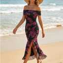 Off Shoulder Floral Maxi Dresses Wedding Guest Dresses for Women (XL)