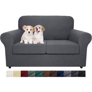 MAXIJIN 2 Piece Couch Covers for 2 Cushion Couch Super Stretch Loveseat Slipcover Dogs Pet Proof Fitted Furniture Protector Spandex Non Slip Sofa Love Seat Cover Washable (Loveseat, Gray)