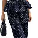 Two Piece Skirt Set for Women Retro Sleeveless Halter Top Long Trousers Polka Dot Matching Summer Outfit Casual (Blue, XS)