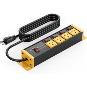 CCCEI Heavy Duty Surge Protector Power Strip 20 Amp Individual Switches. 4FT 12 Gauge Extension Cord with Multiple Outlets. Kitchen, Garage, Shop, Industrial Wall Mount Electric Extender, Yellow.
