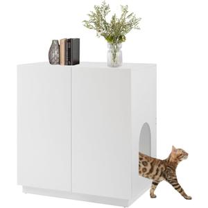 Unipaws Tall Cat Litter Box Enclosure with Shelves, Hidden Litter Box Cover for Tall or Top Entry Litter Box, Kitty Enclosed Litter Box Cabinet, Cat Box Furniture，White