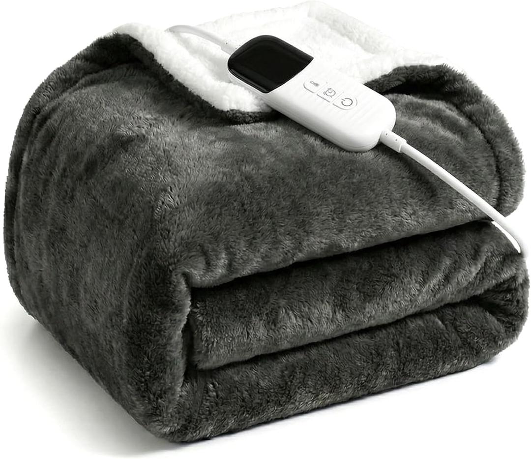 Heated Blanket, 50x60 Throw Size Electric Blanket with Auto Shut-Off, Ultra Soft Flannel Fleece Fast Heating Blanket, Overheat Protection, Machine Washable for Home & Bedroom
