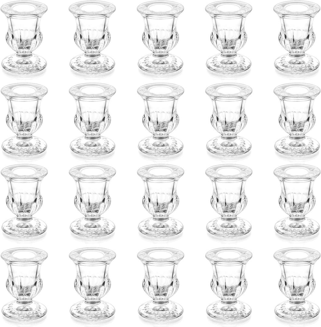 20 Pcs Glass Taper Candle Holders - Romadedi Clear Small Candlestick Holder Bulk, Thicker Glass Candle Sticks Set for Wedding Christmas Party Dining Table Table Centerpiece Decor
