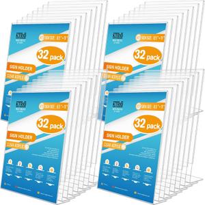 KTRIO Acrylic Sign Holder 8.5x11 Inches 32 Pack, Clear Display Stand Paper Frame, Plastic Menu Flyer Stand, Slant Back Document Holder for Stores, Restaurants, Hotels, Office
