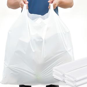 100 Pack 40" x 30" x 8" Extra Large White Plastic Shopping Bags(0.8 Mil Thick) Reusable Heavy Duty Large T-shirt Grocery Bags Bulk with Handles for Restaurant, Retail, Business