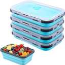 4 Pack 40oz Collapsible Food Storage Containers Marinating Container with Lid Foldable Silicone Kitchen Bowls Microwave Freezer Dishwasher Safe, Blue