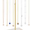 Necklace Holder Elegant Jewelry Holder Stand, Gold Necklace Organizer Rack with Ceramic Base Adjustable Jewelry Tree for Bracelets, Rings, Earrings Necklaces Hanger Display(Gold)