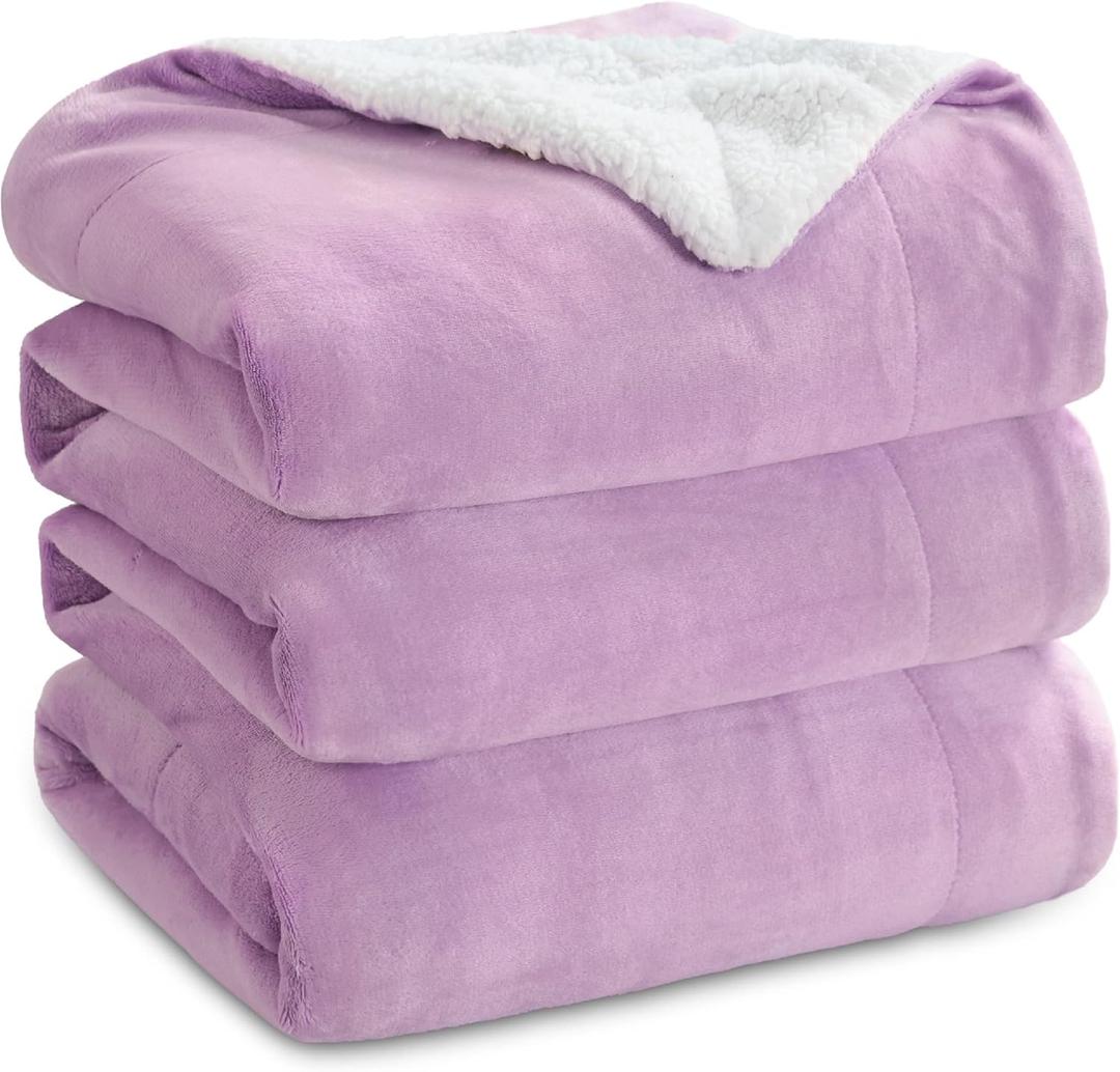 Bedsure GentleSoft Sherpa Fleece Blankets Queen Size for Bed - Thick and Warm Throw for Girls and Women, Soft Fuzzy Plush Queen Blanket for Winter, Lilac, 90x90 Inches