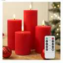 Flameless Candles, 4 Pack Battery Operated Candles with Remote, Real Wax LED Fake Candles with Timer Flickering for Christmas Wedding Home Party D3 H 5" 6" 7" 9" Red