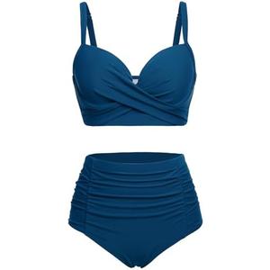 Yonique Women Underwire Bikini Set High Waisted Tummy Control Swimsuit 2 Piece Push Up Bathing Suit XXL