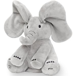 Tippi Peek a Boo Elephant Toy - Interactive Singing Elephant Teddy with Flapping Ears - for Newborn Baby Boys or Girls - Peekaboo Soft Toy for Babies 0-12 Months +