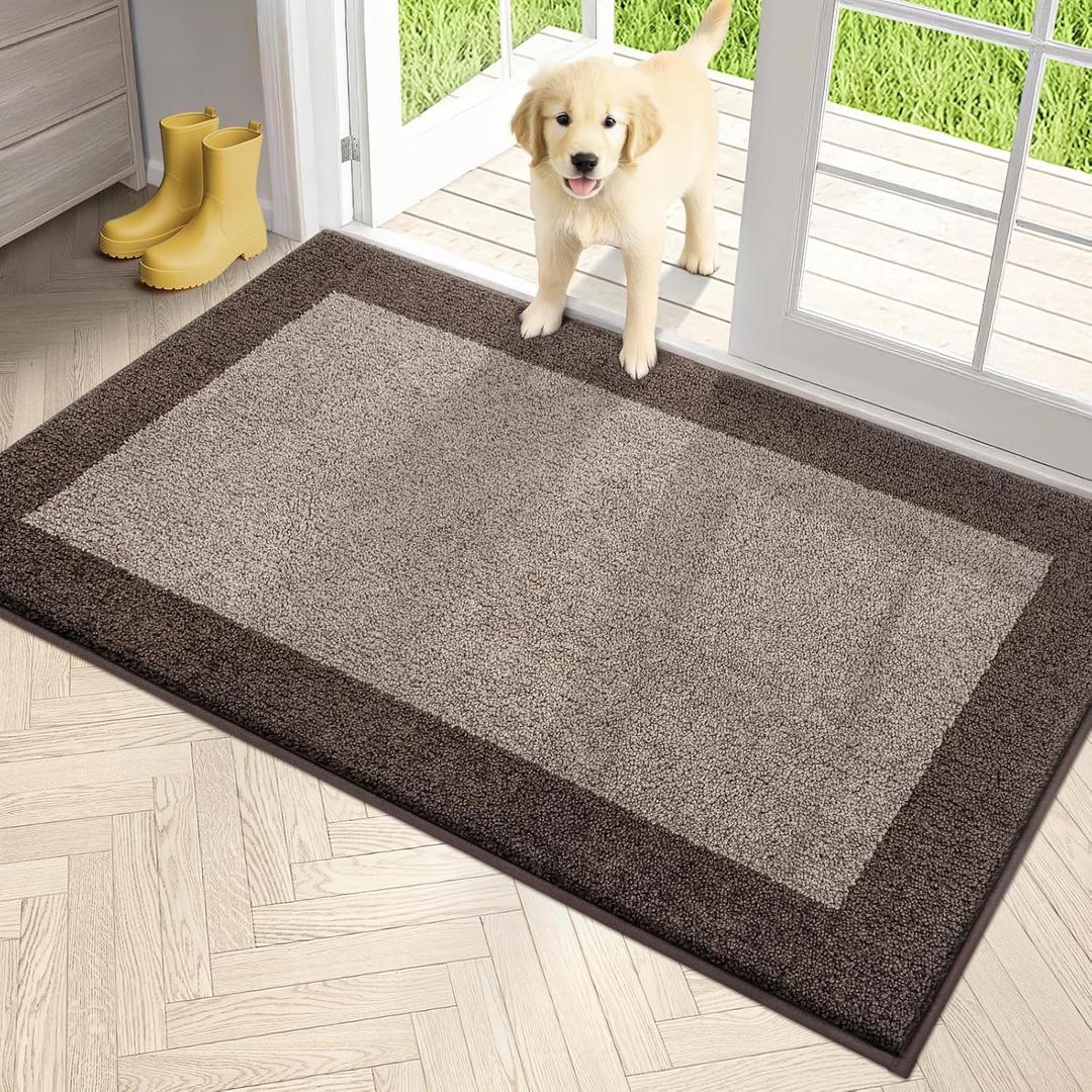 PURRUGS Dirt Trapping Door Mat 34" x 60", Non-Slip Washable Entry Mat, Dog Doormat, Front Door Mat, Super Absorbent Entrance Mat for Muddy Shoes & Paws, Beige & Grayish Brown