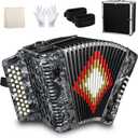 Accordion 31 Key Button Professional Diatonic Concertina with 12 Bass, F/B/E Tuned, Portable Squeezebox Folk Music Instrument for Adults Beginners with Case (Gray)