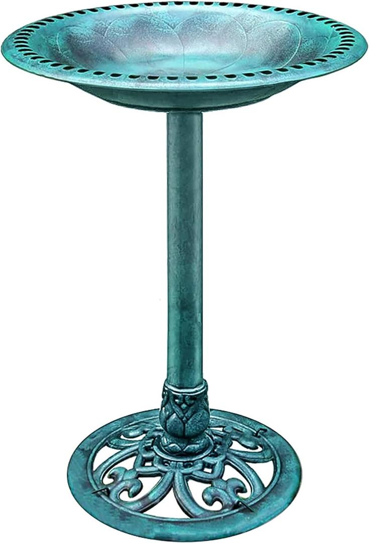 VIVOHOME 28 Inch Height Polyresin Lightweight Antique Outdoor Garden Bird Bath Green (Green)