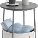 VASAGLE LILEA Collection - Small Round Side End Table, Modern Nightstand with Fabric Basket, Cement Gray and Cream White ULET223G49, Round + 1 Pack