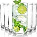 HOMQUEN 14oz Highball Glasses, 6pcs Drinking Glasses, PET Clear Plastic Water Glasses, Beer Glasses, Iced Coffee Glasses, Ideal for Cocktail, Whiskey, Soda, Tea, Water, Gift