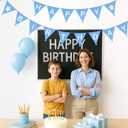 GCQQ Blue Happy Birthday Banner 14PCS Double-Layer Cotton Fabric Bunting 11.2FT Reusable Pennant Nursery Garlands with Pom Poms for Kids Boy Birthday Party Baby Shower Winter Wonderland Decorations