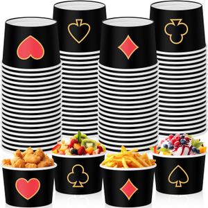 Pickmesh 80 Pcs Casino Paper Ice Cream Cups 9 oz Poker Las Vegas Disposable Dessert Bowls Snack Soup Paper Cups Poker Night Birthday Party Supplies for Hot or Cold Food
